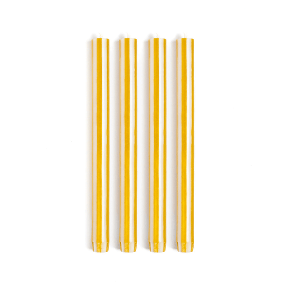 Stripe Dinner Candles - Mustard / White