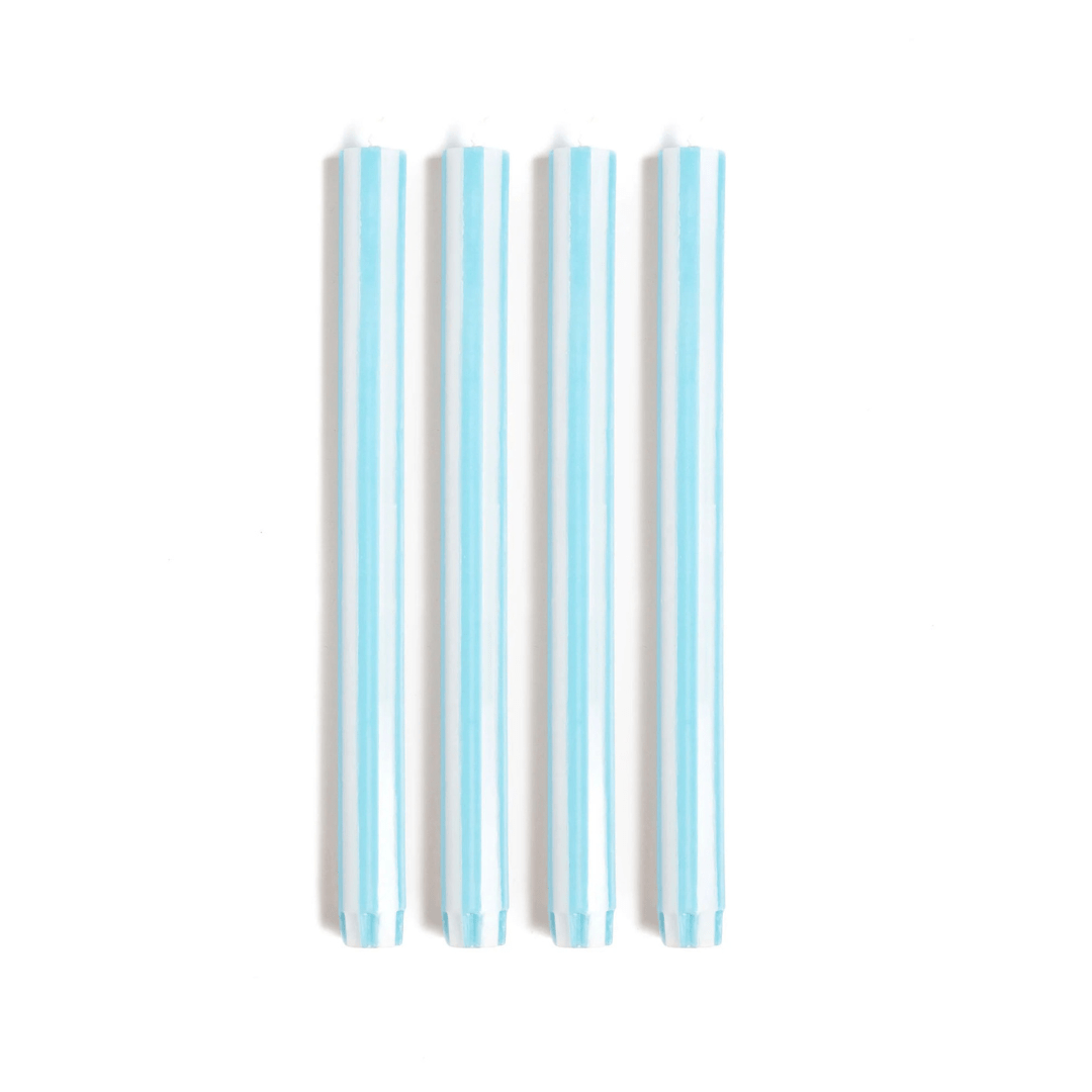 Stripe Dinner Candles - Sky Blue / White