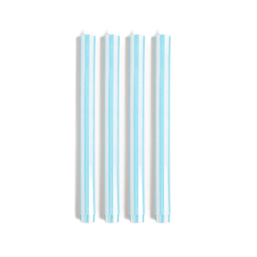 Stripe Dinner Candles - Sky Blue / White