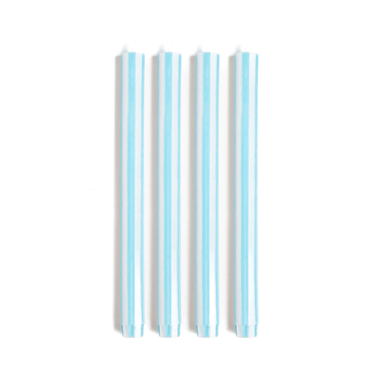Stripe Dinner Candles - Sky Blue / White