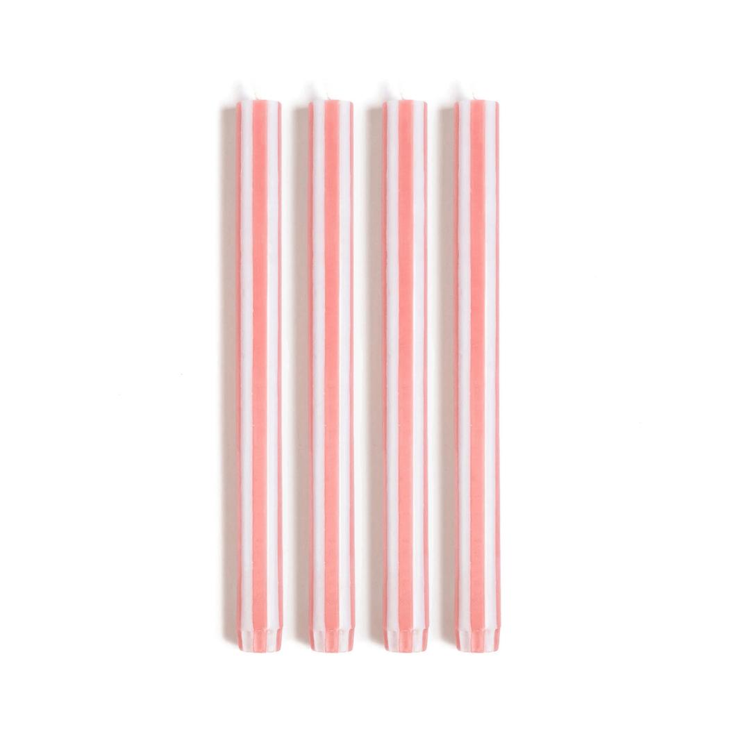 Stripe Dinner Candles - Peachy Pink / White