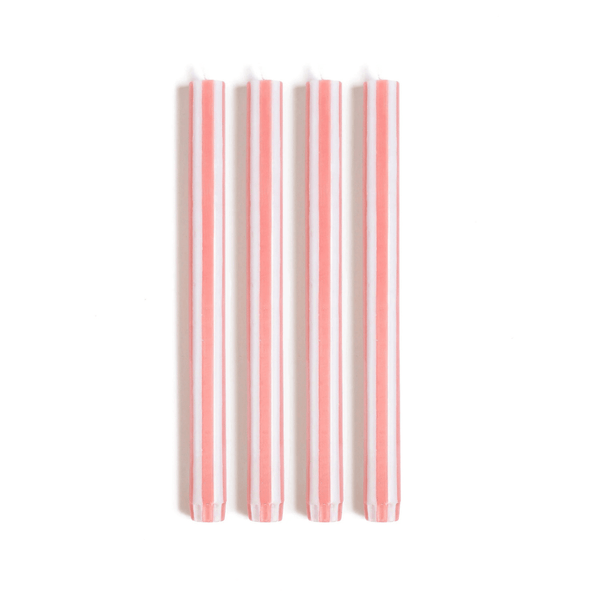 Stripe Dinner Candles - Peachy Pink / White