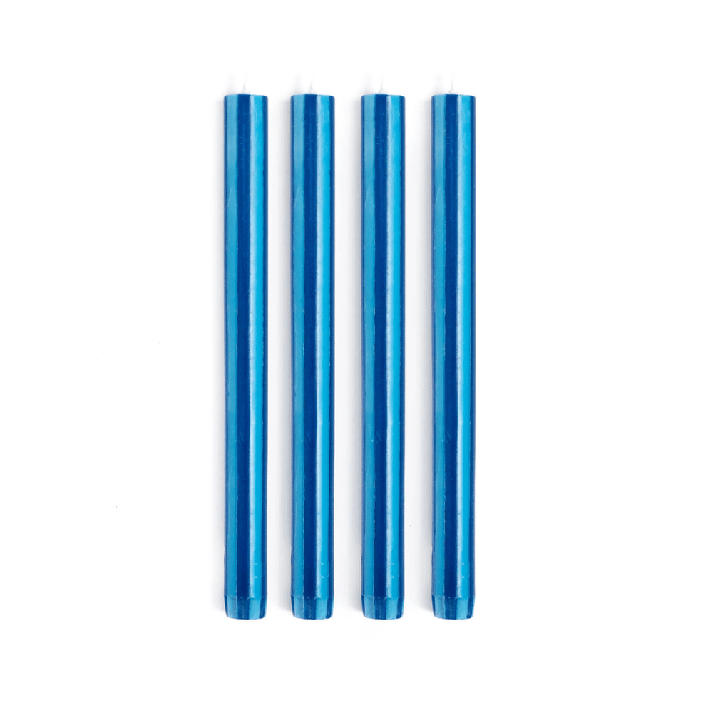 Stripe Dinner Candles - Navy / Aqua Blue