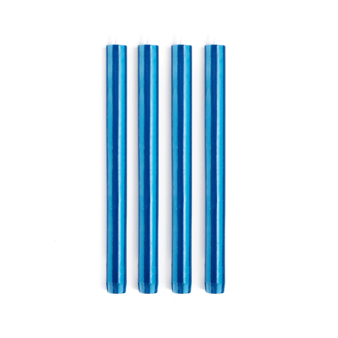 Stripe Dinner Candles - Navy / Aqua Blue