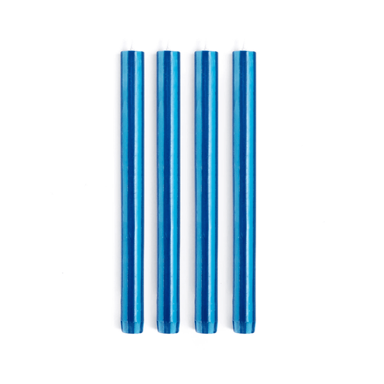 Stripe Dinner Candles - Navy / Aqua Blue