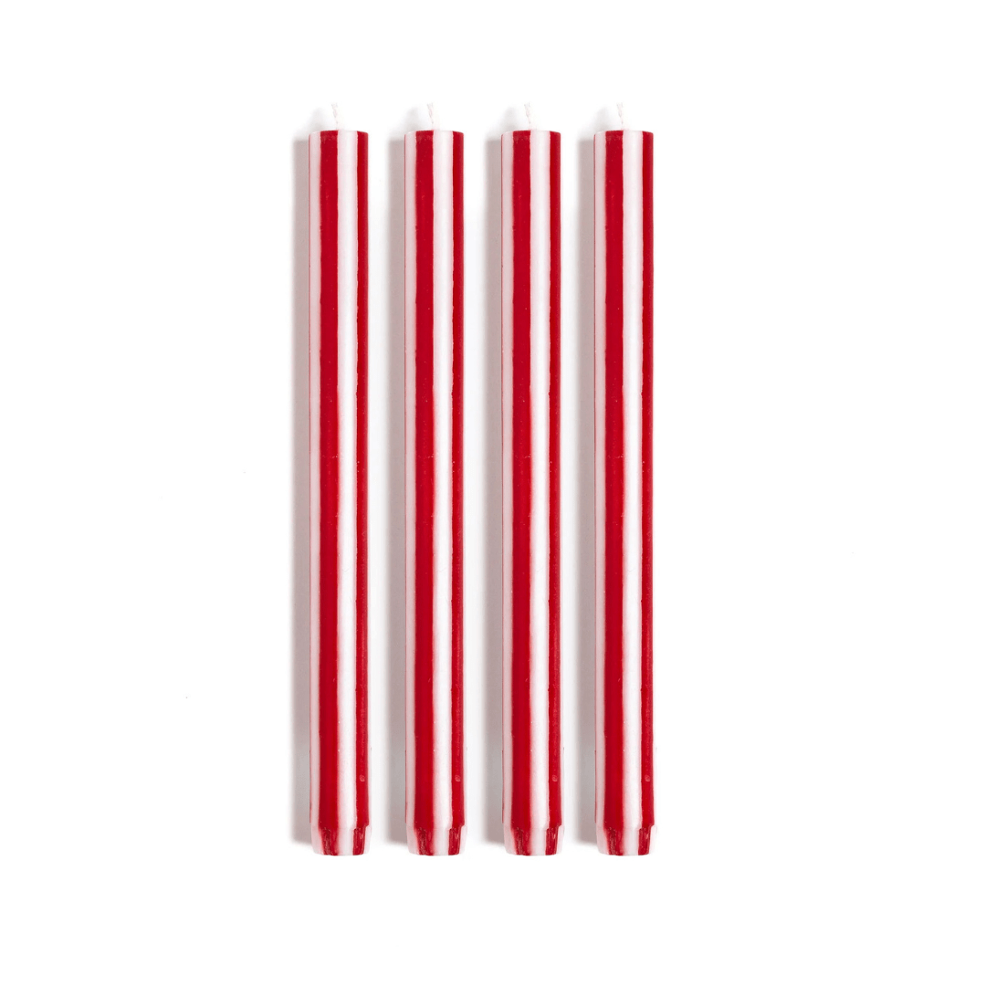 Stripe Dinner Candles - Bright Red / White