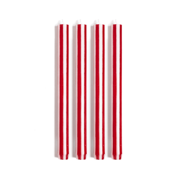 Stripe Dinner Candles - Bright Red / White