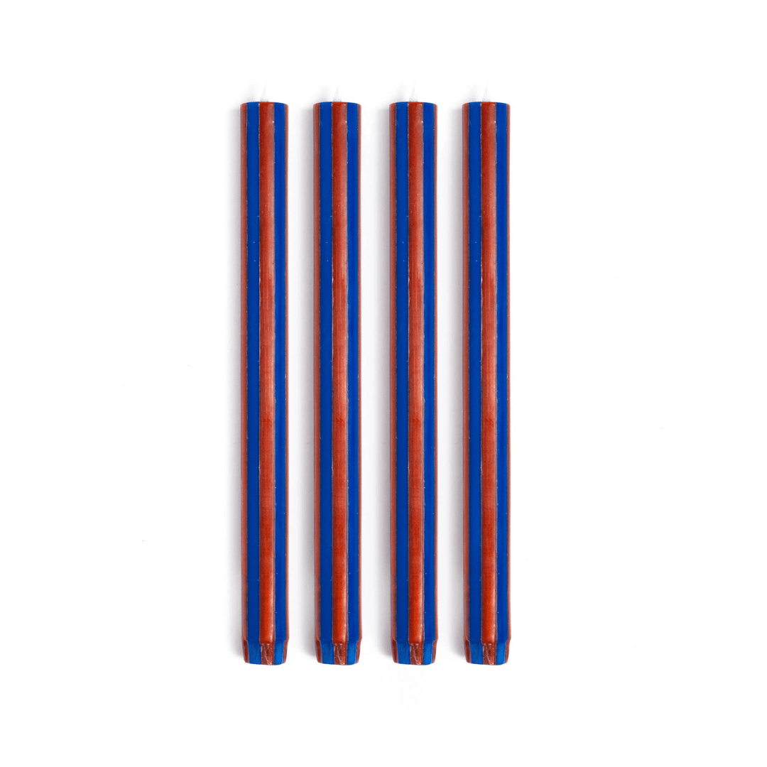 Stripe Dinner Candles - Indigo Blue / Terracotta