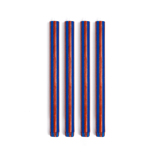 Stripe Dinner Candles - Indigo Blue / Terracotta