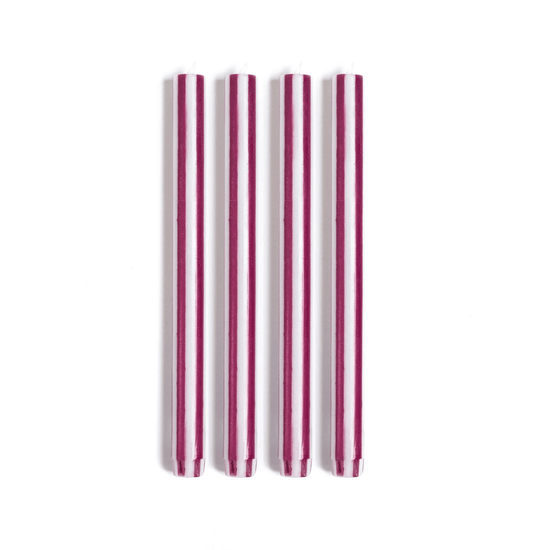 Stripe Dinner Candles - Aubergine / White