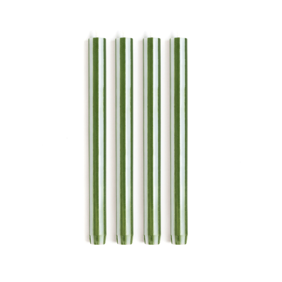 Stripe Dinner Candles - Moss Green / White