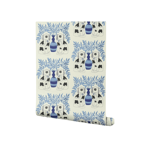 Pair of Dogs Wallpaper - Delft Blue