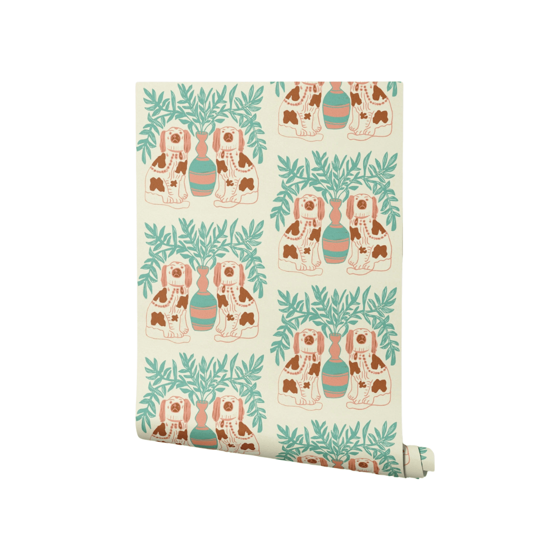 Pair of Dogs Wallpaper - Vintage Brown