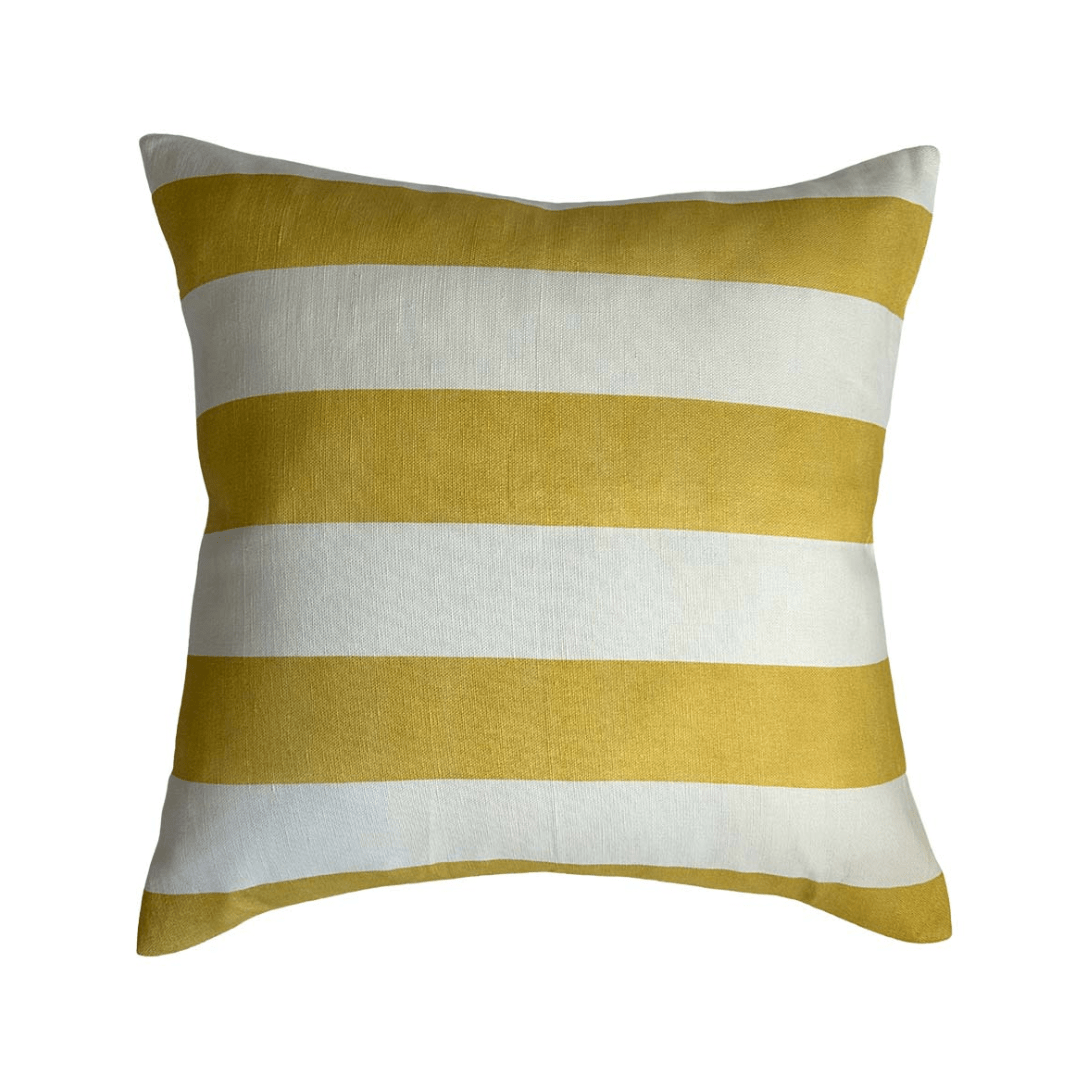 Riviera Striped Linen Cushion - Yellow