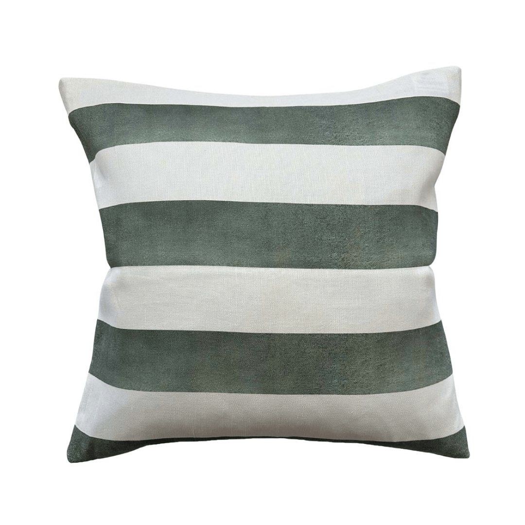 Riviera Striped Linen Cushion - Sage