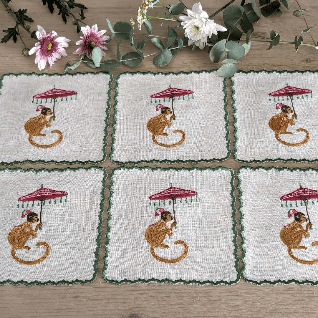 Monkeys - Monkeys Embroidery Cocktail Napkin Set (set of 6)