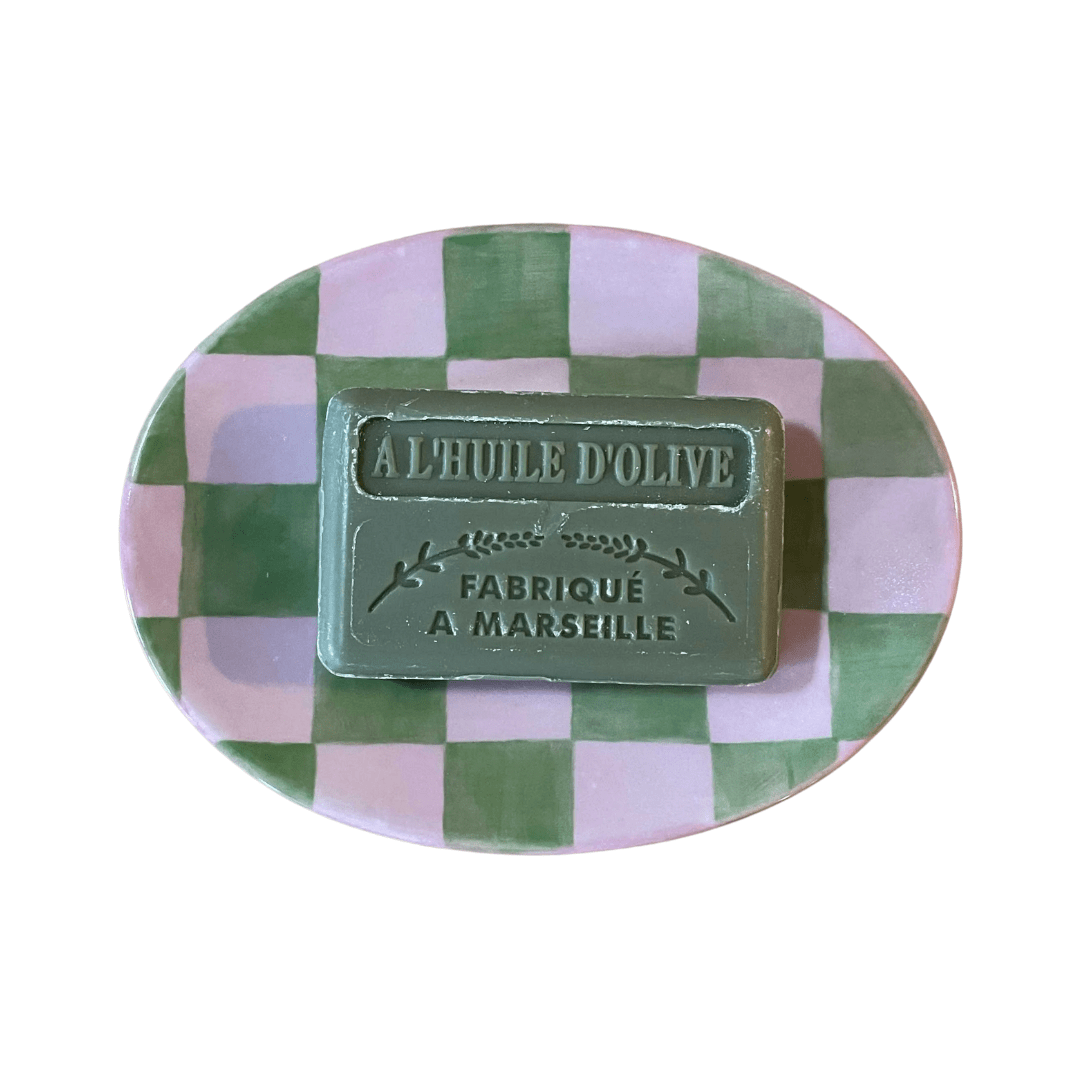 Checkmate Soap Dish, Pink & Green