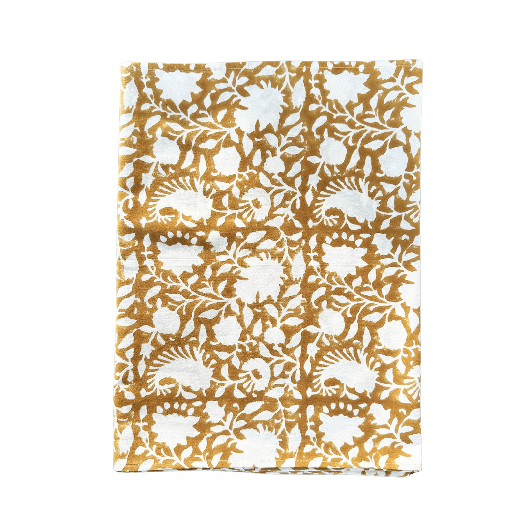 Block Printed Table Runner, Secret Garden in Ochre