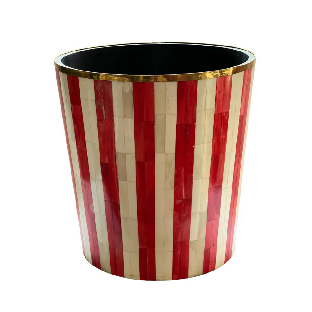 Round Inlay Planter | Extra Large | Ruby Red & White | Striped