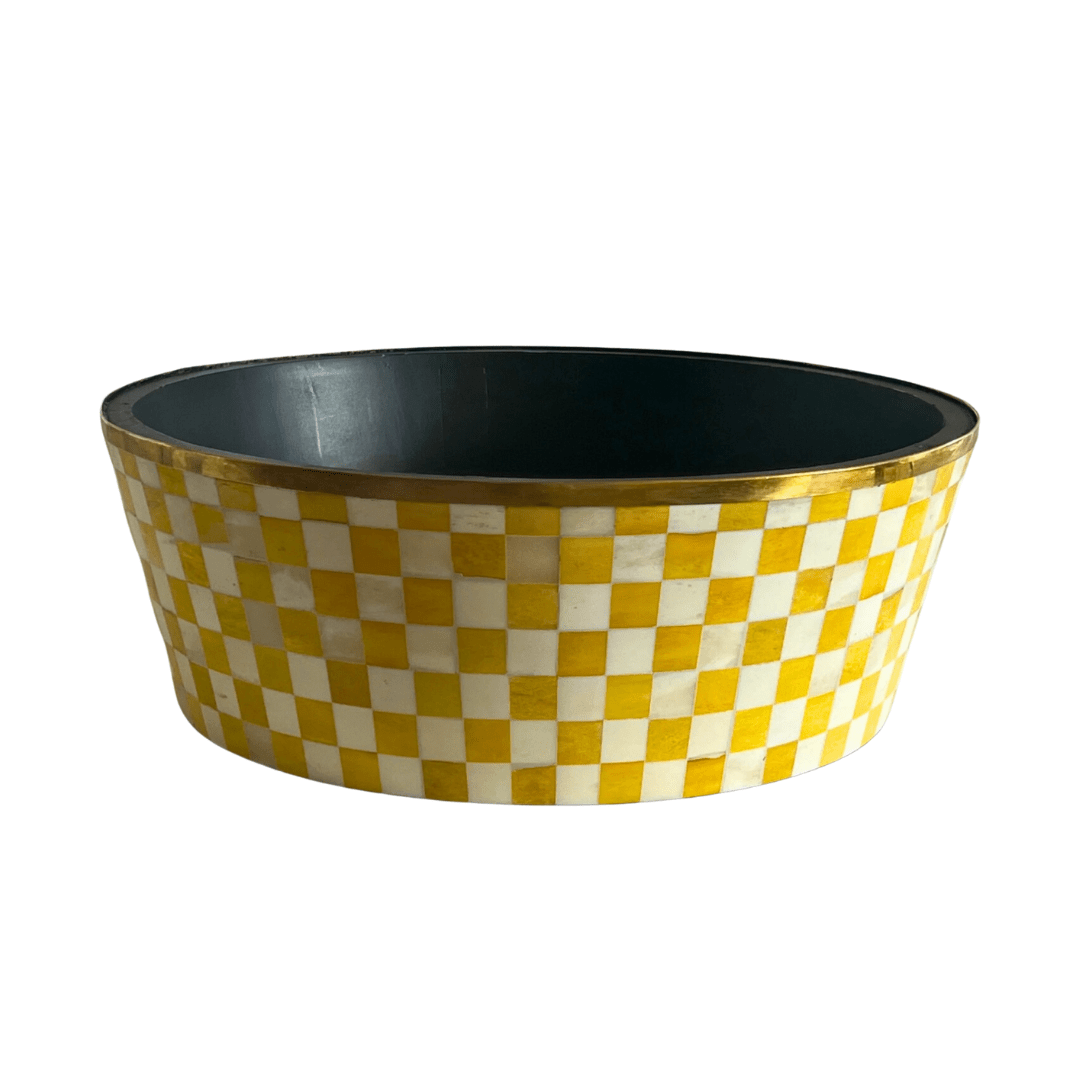 Round Inlay Planter | Large |Yellow | Chequered