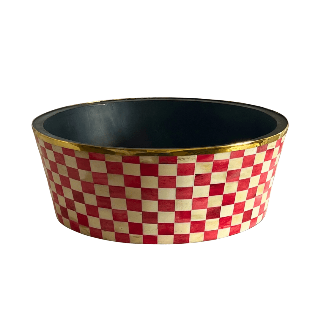 Round Inlay Planter | Large | Ruby Red | Chequered