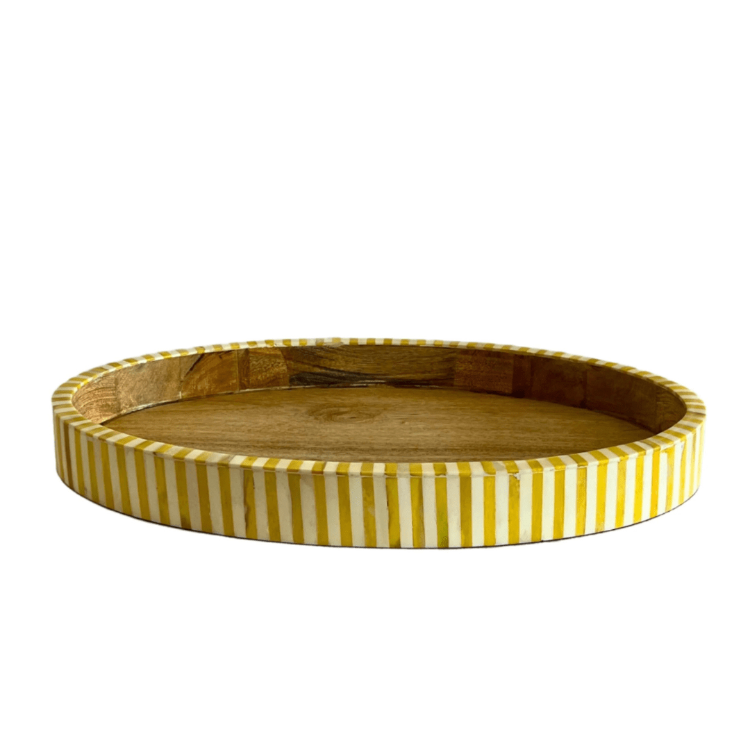 Oval Inlay Tray | Large | Yellow | Striped