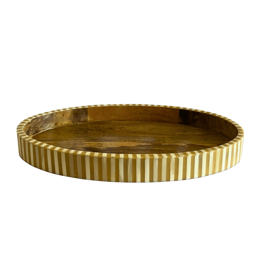 Oval Inlay Tray | Large | Beige | Striped