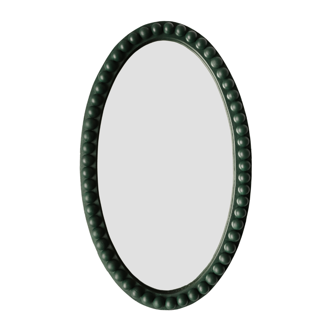 Stained Wood Oval Bobbin Mirror