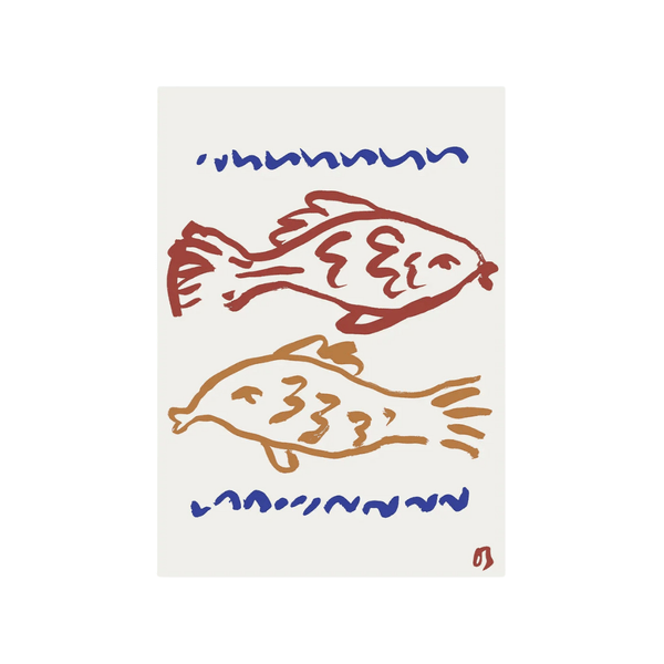 Two Fish in Red & Blue Print