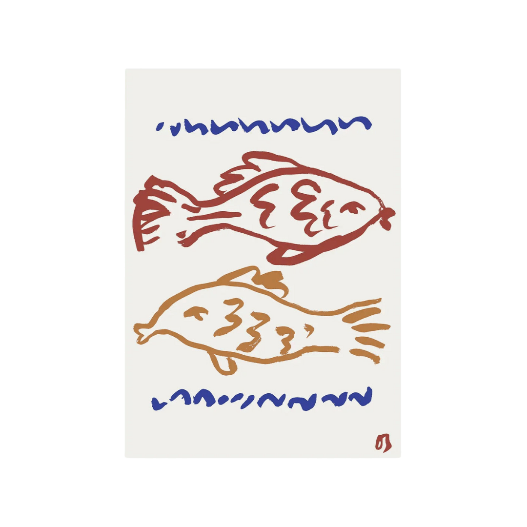 Two Fish in Red & Blue Print