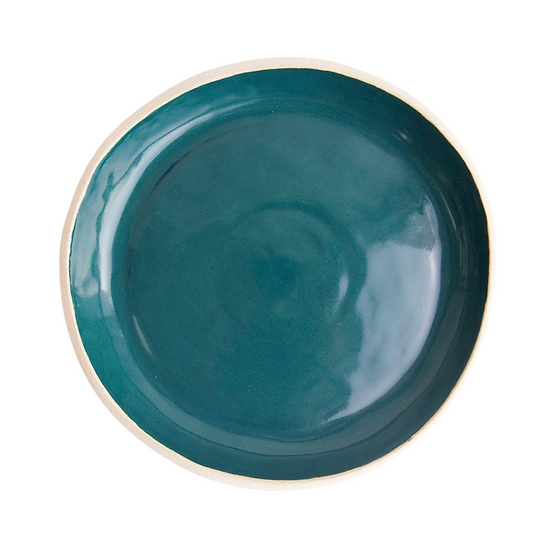 Handmade Teal and White Pottery Plate