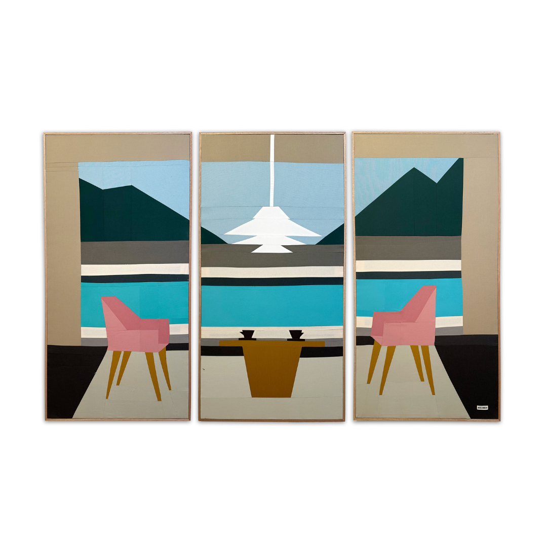 Coffee With A View Original Quilted Triptych