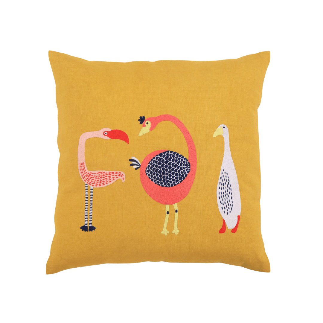 Birds Cushion Cover - Yellow