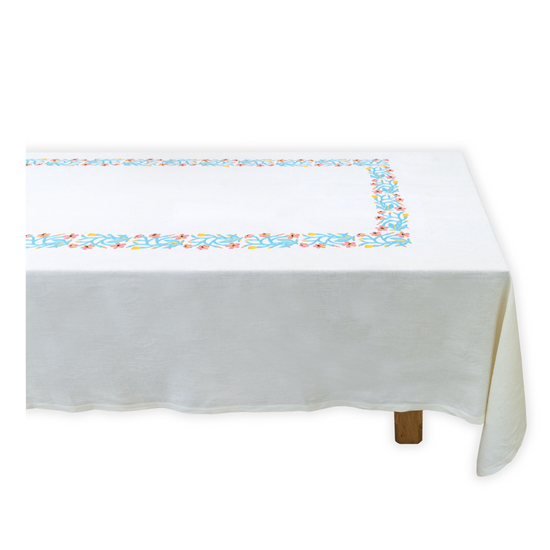 Embroidered Tablecloths - White & Blue (Set of 4)
