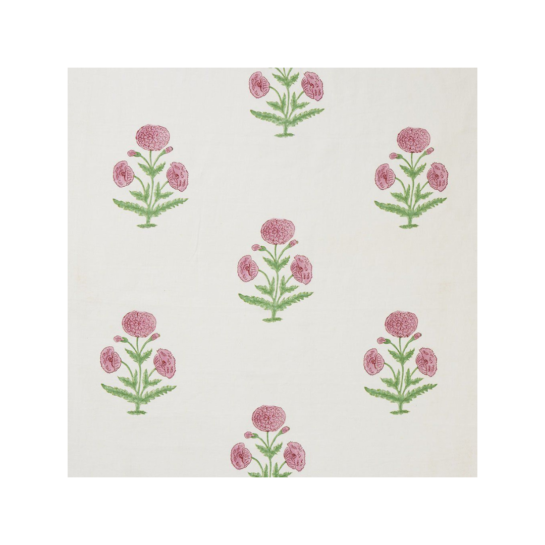 Poppy Block Printed Fabric Linen Rose/Grass