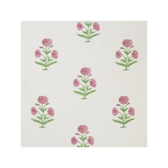 Poppy Block Printed Fabric Linen Rose/Grass Sample