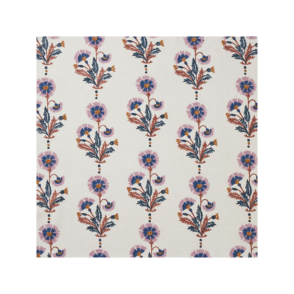 Dianthus Block Printed Fabric Cotton Rust/Rose