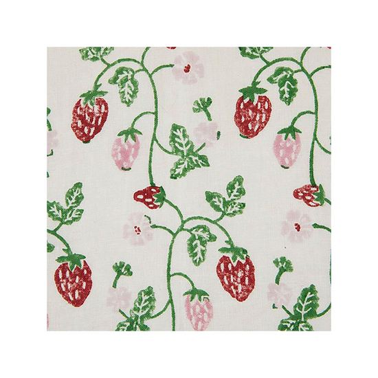 Strawberry Block Printed Fabric Linen/Cotton Grass Sample