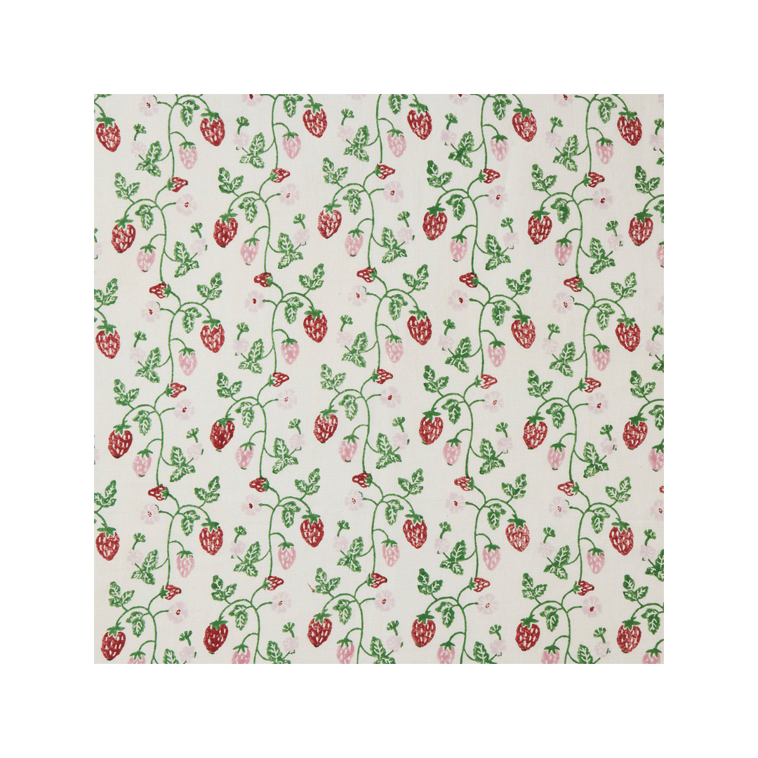 Strawberry Block Printed Fabric Linen/Cotton Grass
