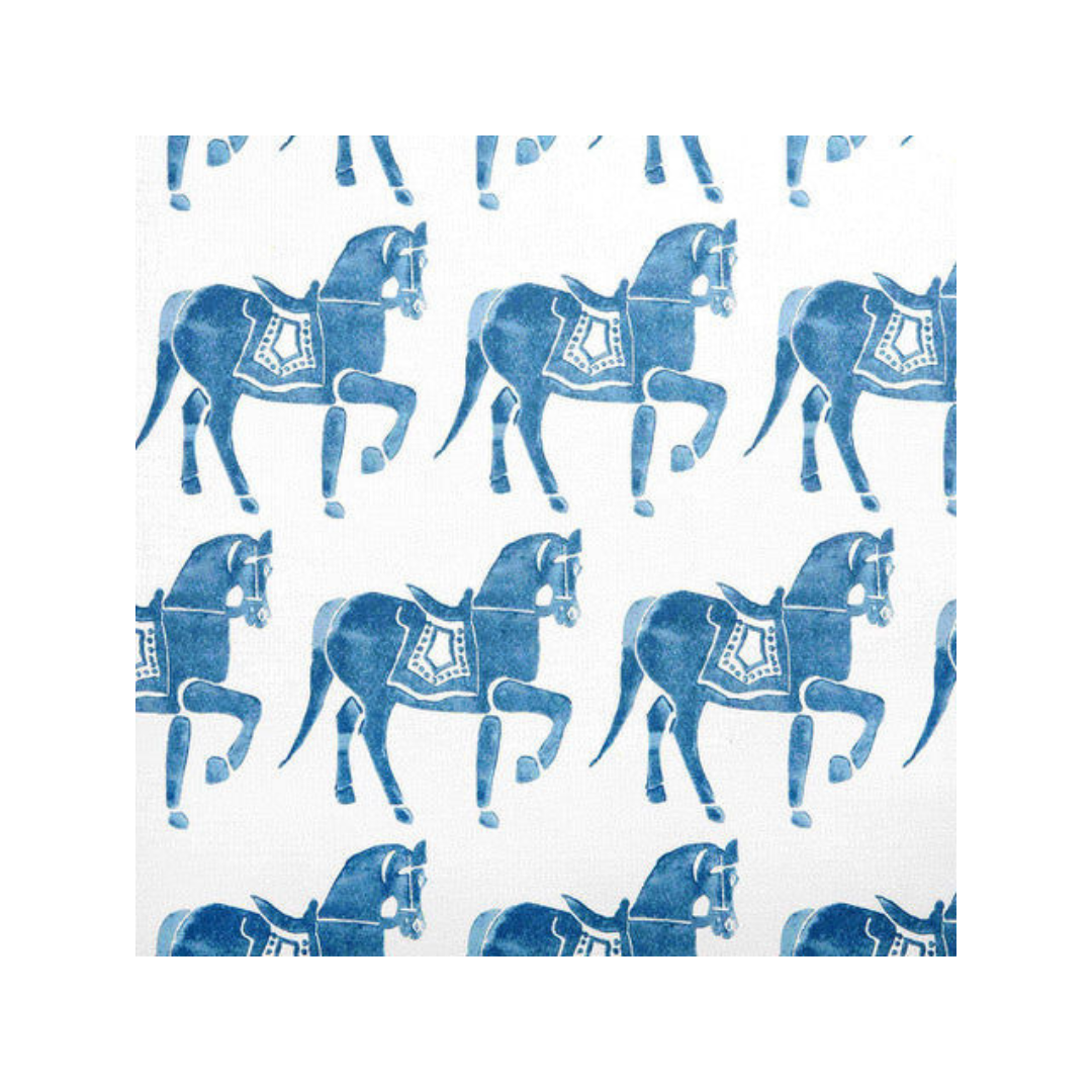 Marwari Horse Printed Fabric Linen/Cotton Blue Sample