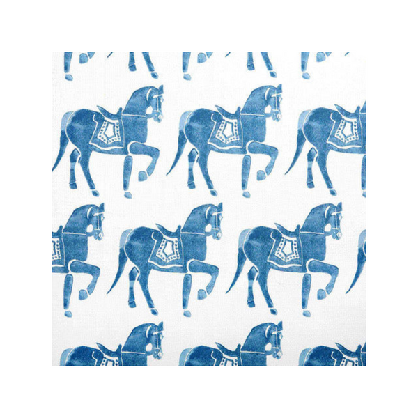 Marwari Horse Printed Fabric Linen/Cotton Blue Sample