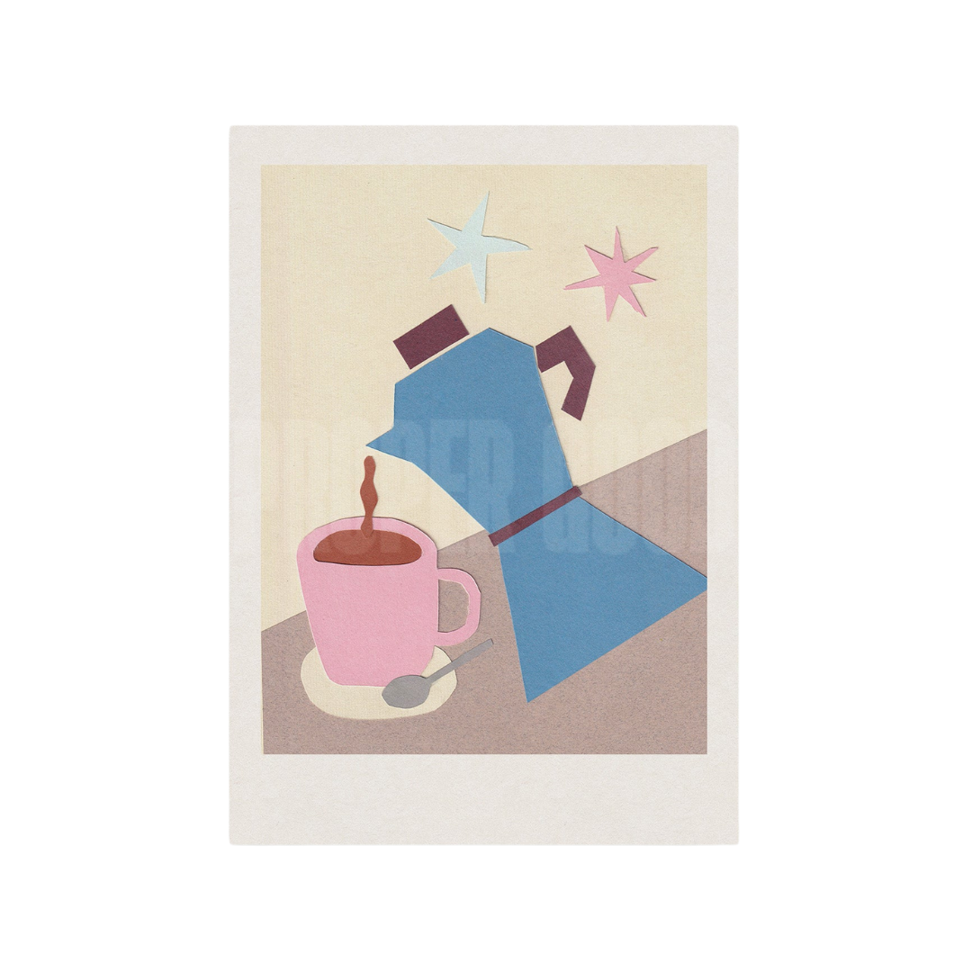Coffee Pot Hand Collaged Print