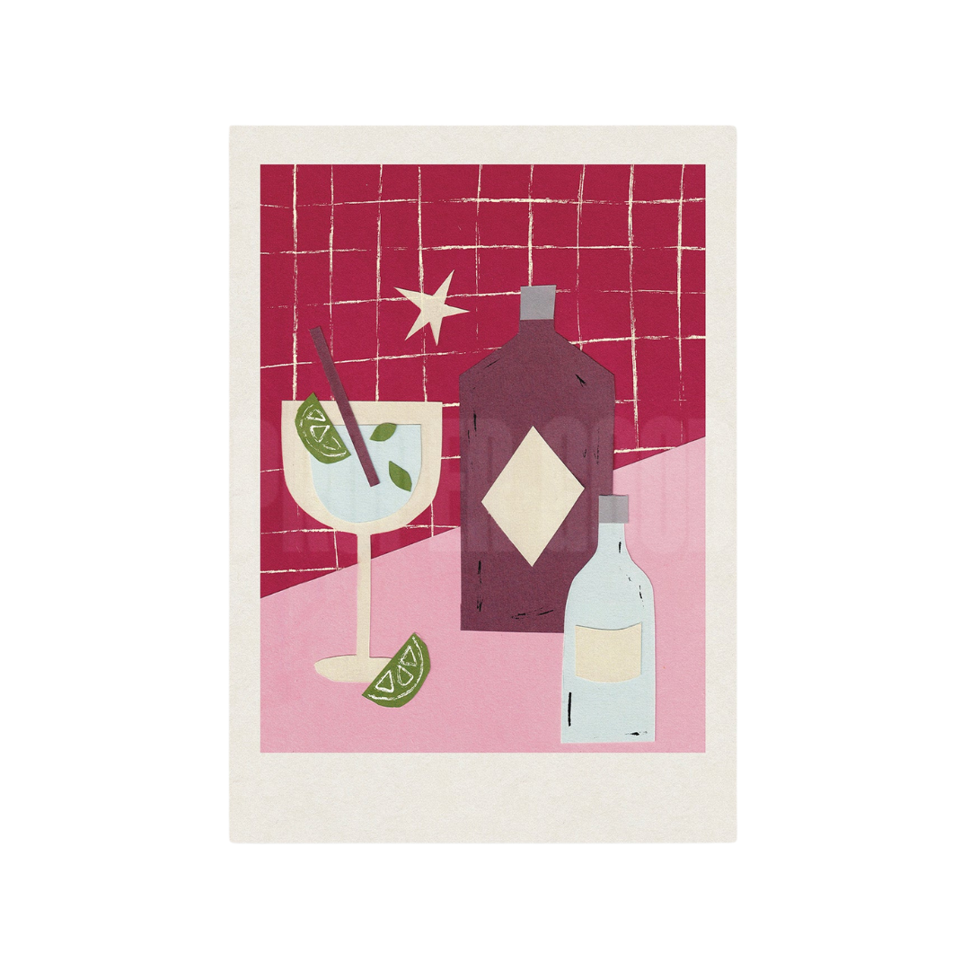 Gin Night Hand Collaged Print