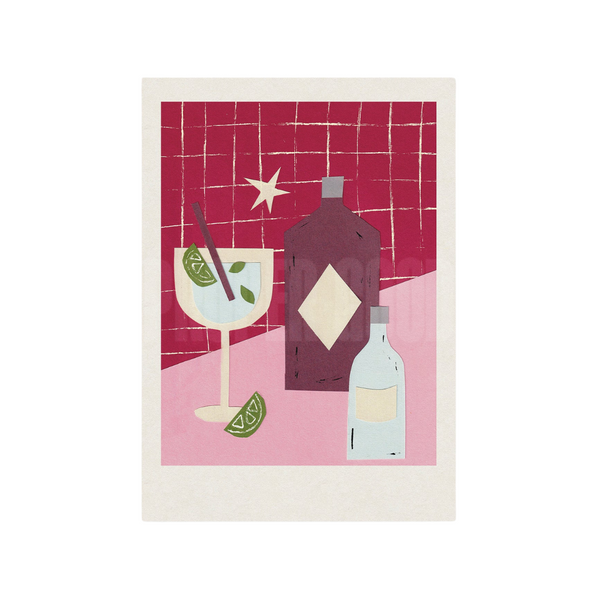 Gin Night Hand Collaged Print