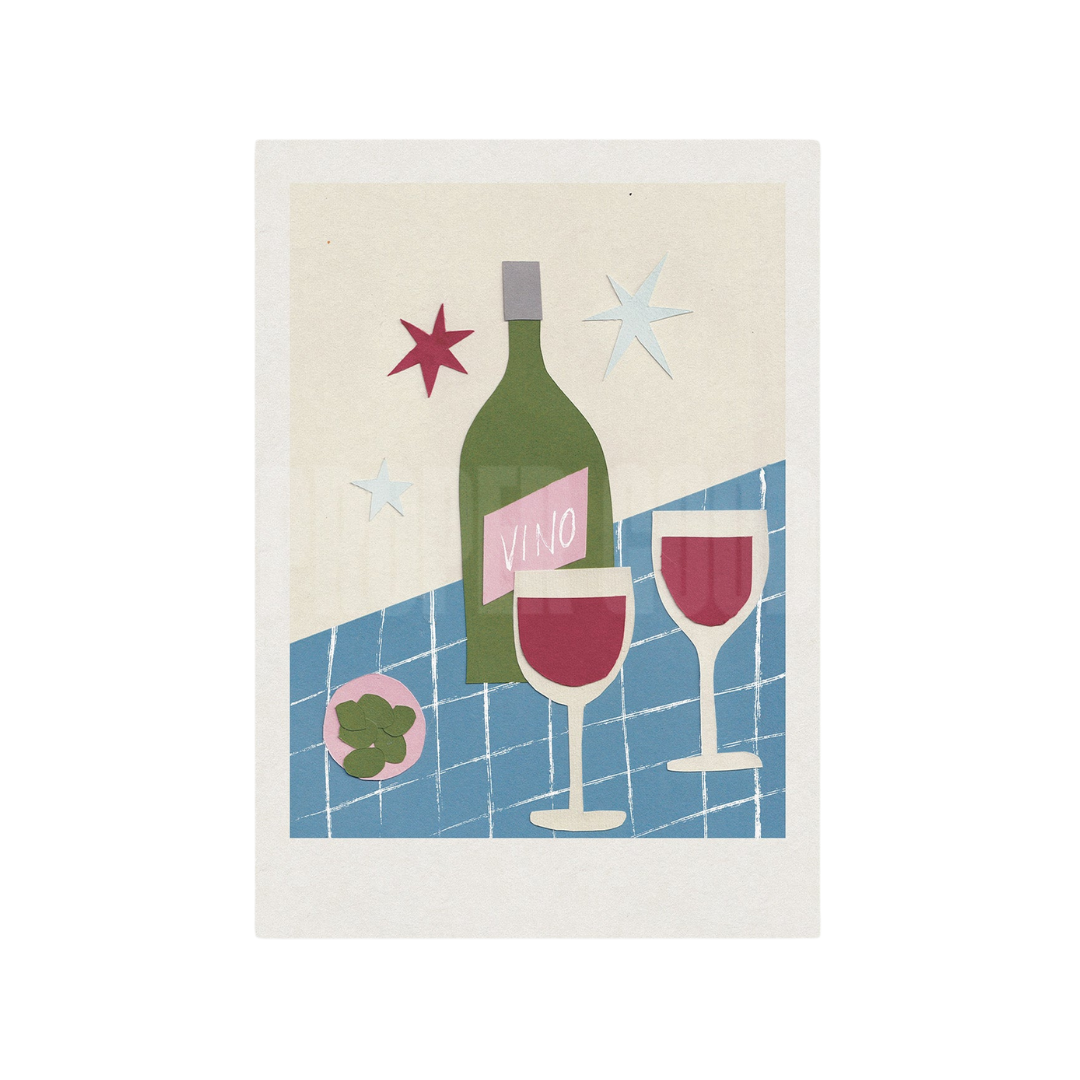 Wine Hand Collaged Print