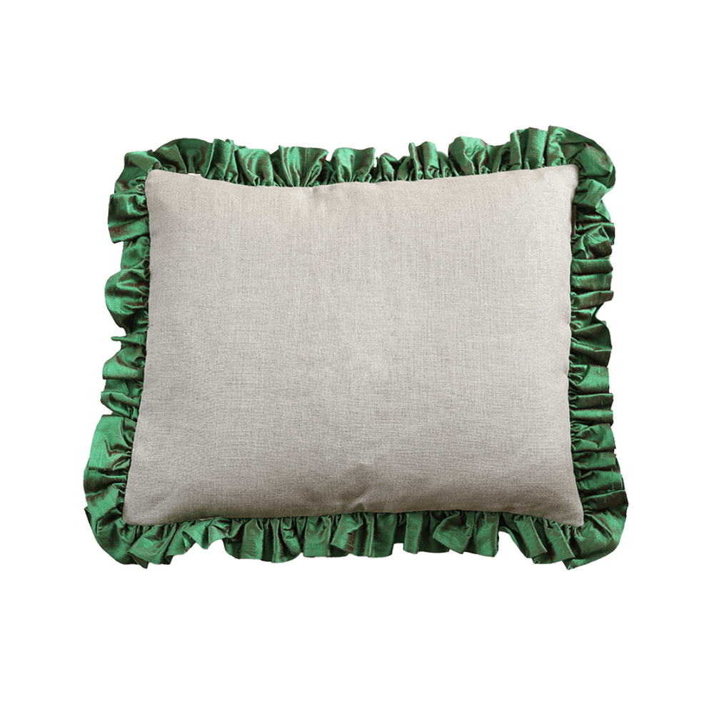 Ruffle Silk Cushion Emerald