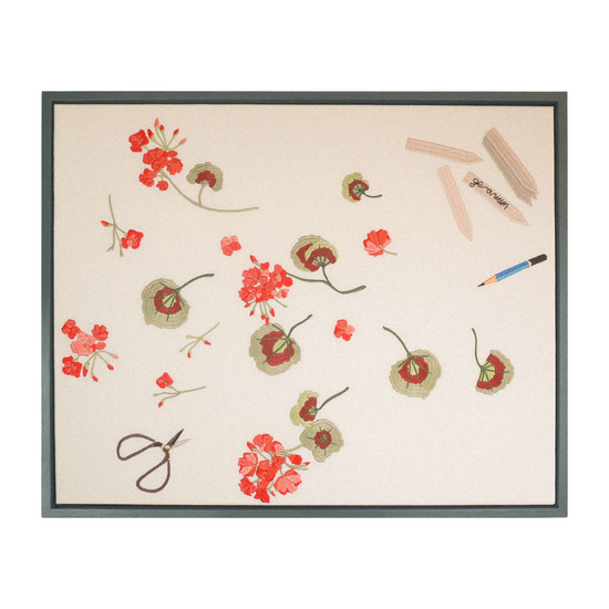 Geranium Cuttings Framed Embroidered Canvas
