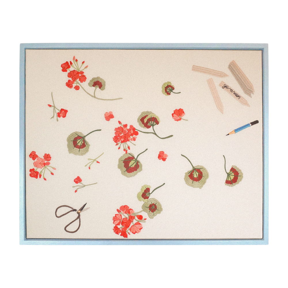 Geranium Cuttings Framed Embroidered Canvas