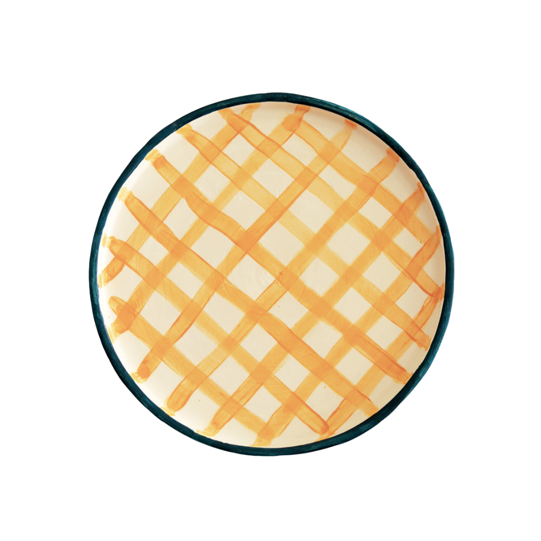 Yellow Plaid Handmade Ceramic Dinner Plate