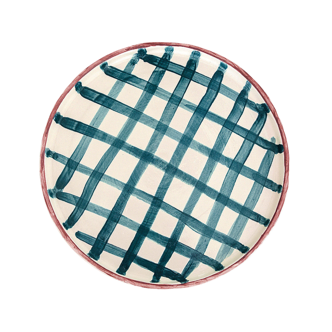 Petrol Plaid Handmade Ceramic Dinner Plate